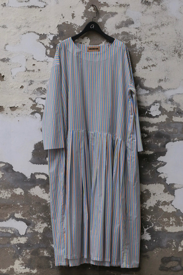 UNISECON 25 Spring/Summer Round Neck Asymmetric Pleated Dress USC-U11W51-LL Blue/Green USC-U11W50